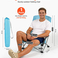 Portable high back folding beach chair for adults with extra wide seat, mesh back, cup holder, and carry bag