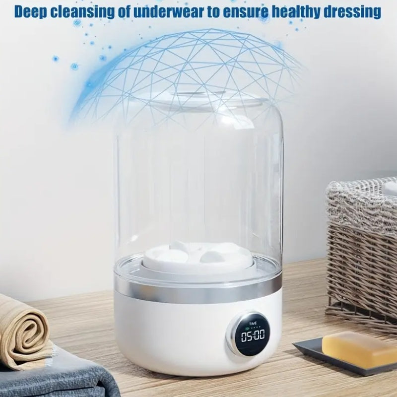 Cordless portable washing machine designed for apartments, dorm rooms, RVs, and camping trips