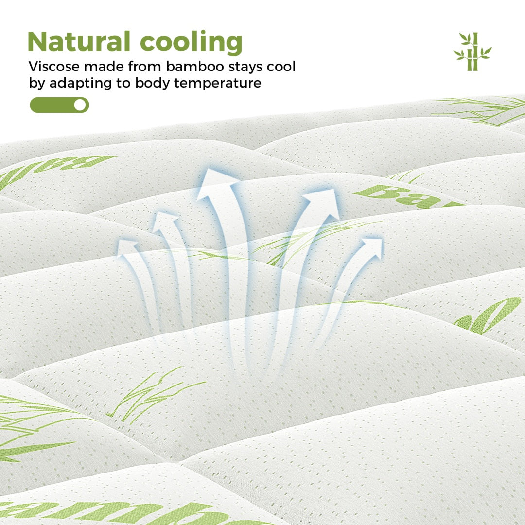 Deep pocket bamboo fiber mattress protector fitted on mattress for secure protection