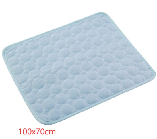 Ice silk cooling pet mat placed on dog crate floor