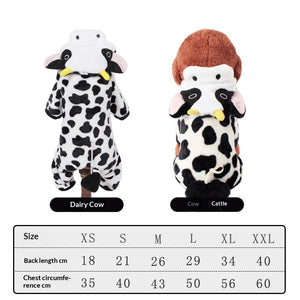 Warm cow costume for winter dogs