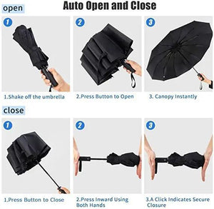 Compact rain umbrella with UV-blocking canopy for year-round weather protection