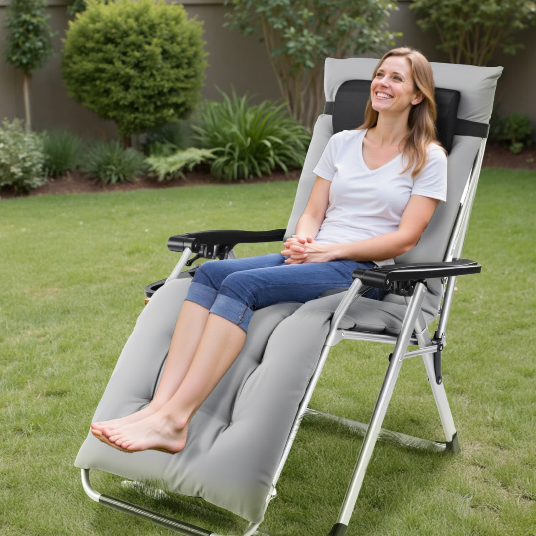 Lightweight foldable zero gravity chair for camping trips, beach vacations, and outdoor adventures