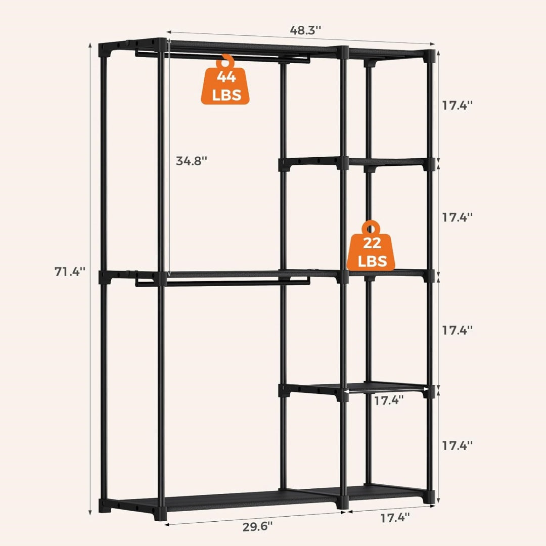 Heavy-duty portable wardrobe closet for organizing clothes, shoes, bags, and accessories