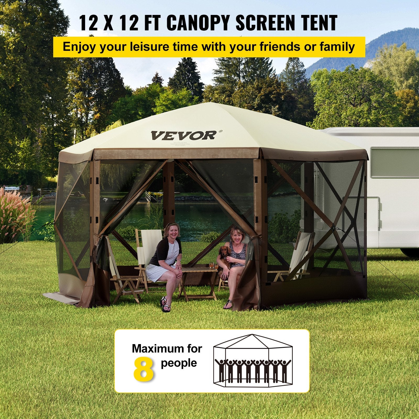 6 sided camping gazebo screen tent outdoor setup
