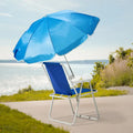 Folding beach chair with umbrella for adults featuring lightweight portable design for beach, camping, travel, and outdoor relaxation