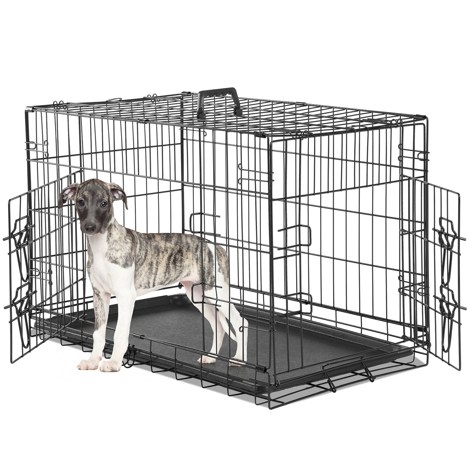Heavy Duty Double Door Wire Dog Cage by ByAzora for Easy Access