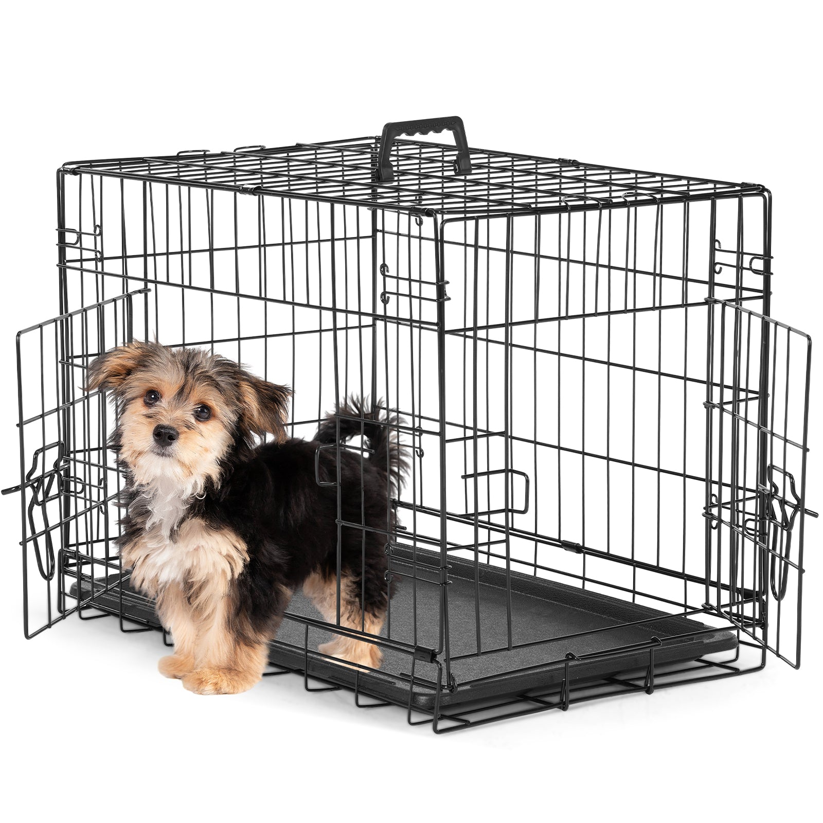 ByAzora Foldable Metal Dog Crate with Double Doors for Training