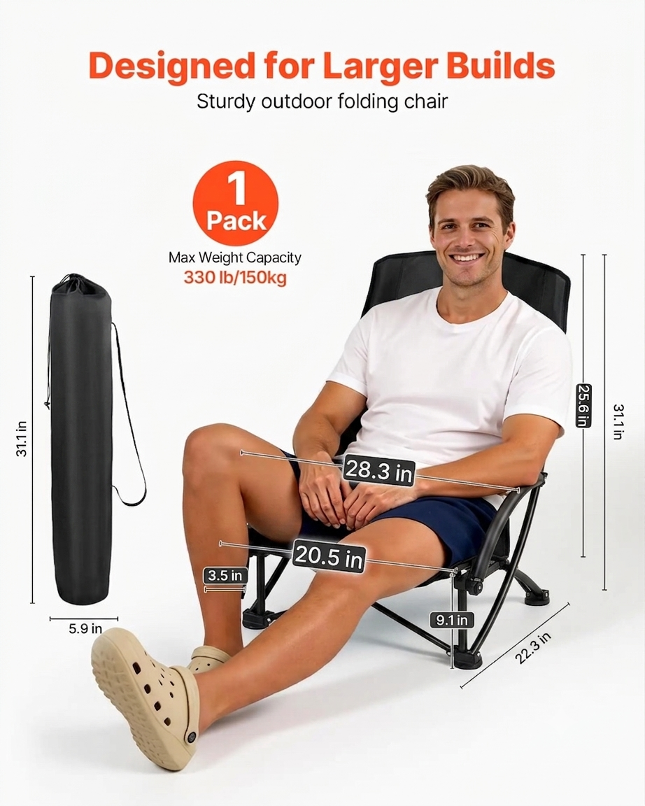 High back folding beach chair for adults front view
