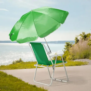 Lightweight portable camping chair with built in umbrella and steel frame