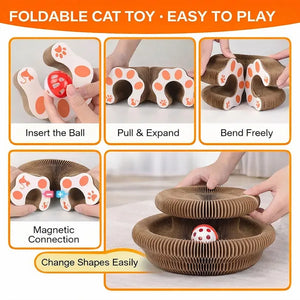 Accordion style cat scratching board with ball