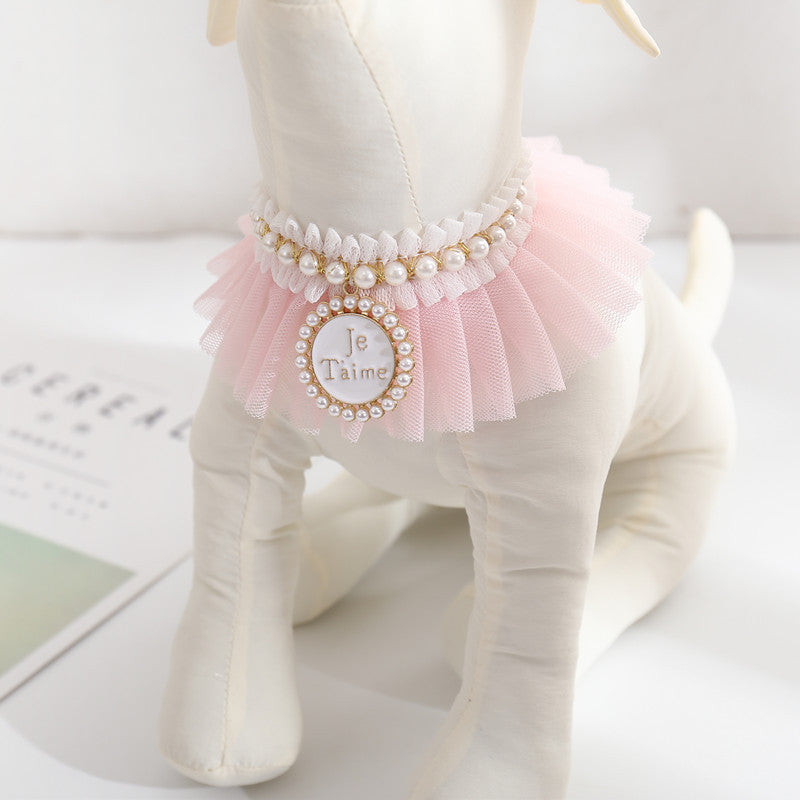 Elegant lace pearl cat collar