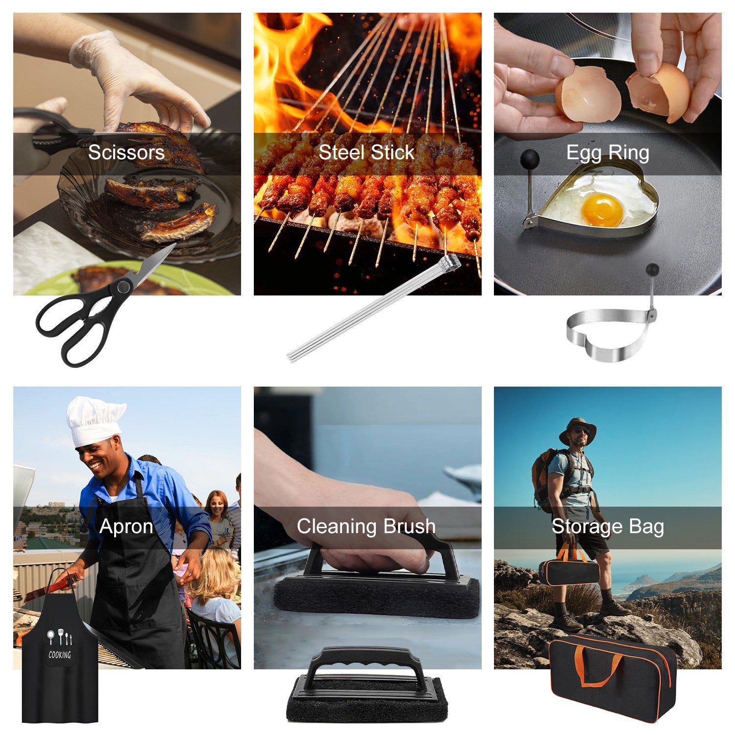 professional griddle tools being used for outdoor BBQ cooking
