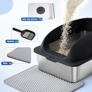 Durable metal cat litter box suitable for large breeds and multiple cats.