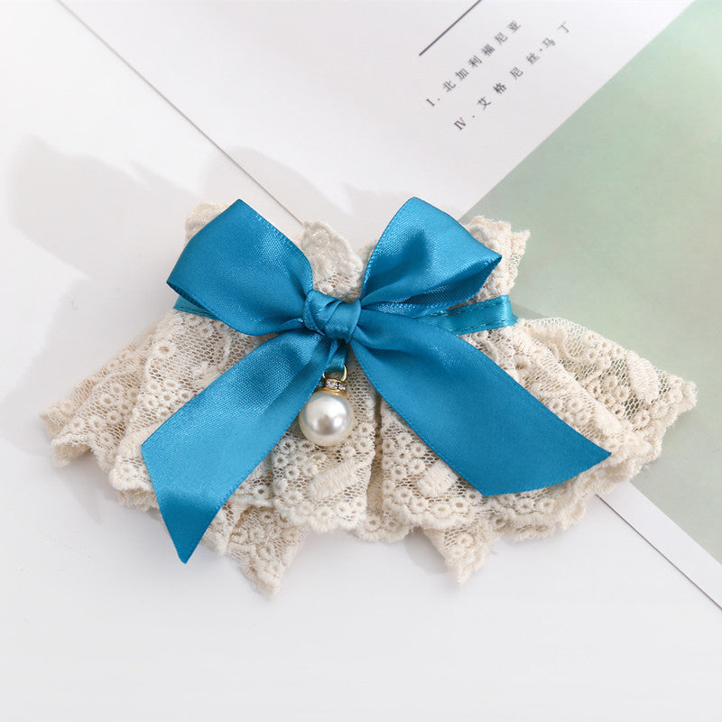 White lace pearl cat collar