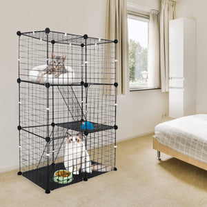 Black metal cat enclosure with secure doors