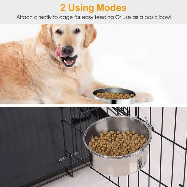 Cage mounted dog and cat feeding bowl