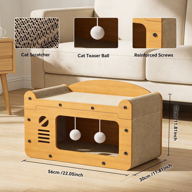 Cat bed with interactive teaser balls