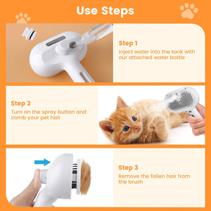 cat being groomed with steam brush for clean smooth coat