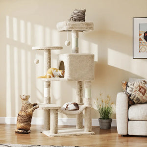cat climbing tree tower with ladder and multiple levels for indoor cats