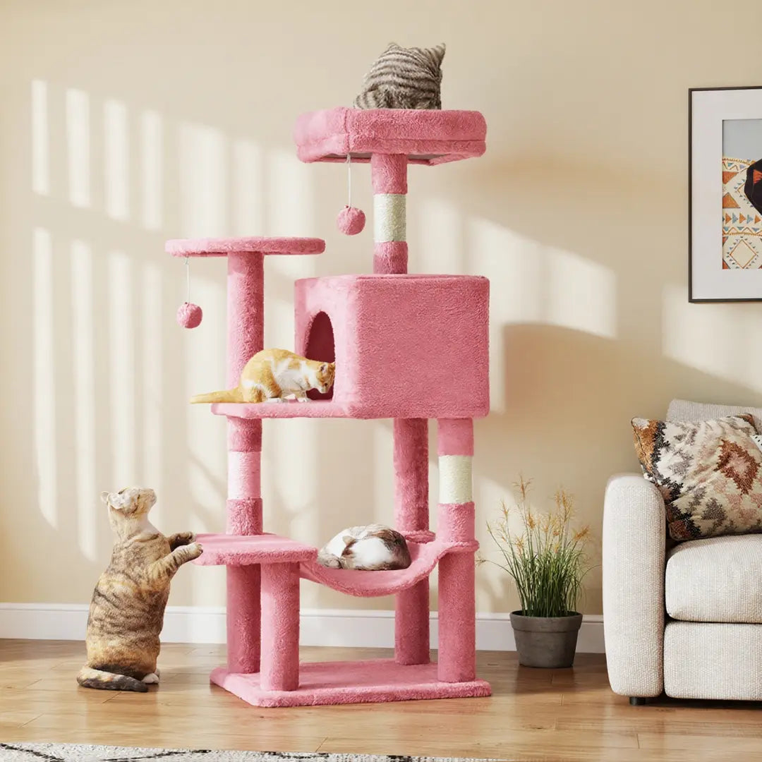 cat tree with sisal scratching posts for claw care and play activity