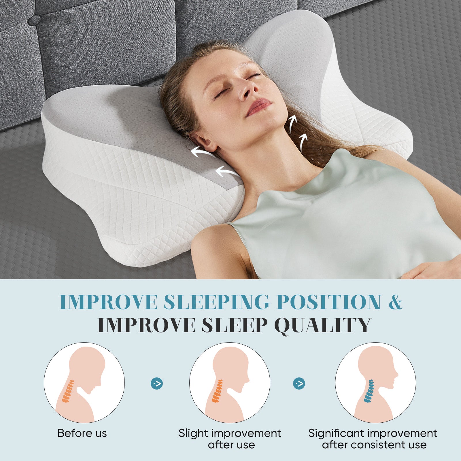 Dual height cervical neck pillow design for side sleepers and comfort support
