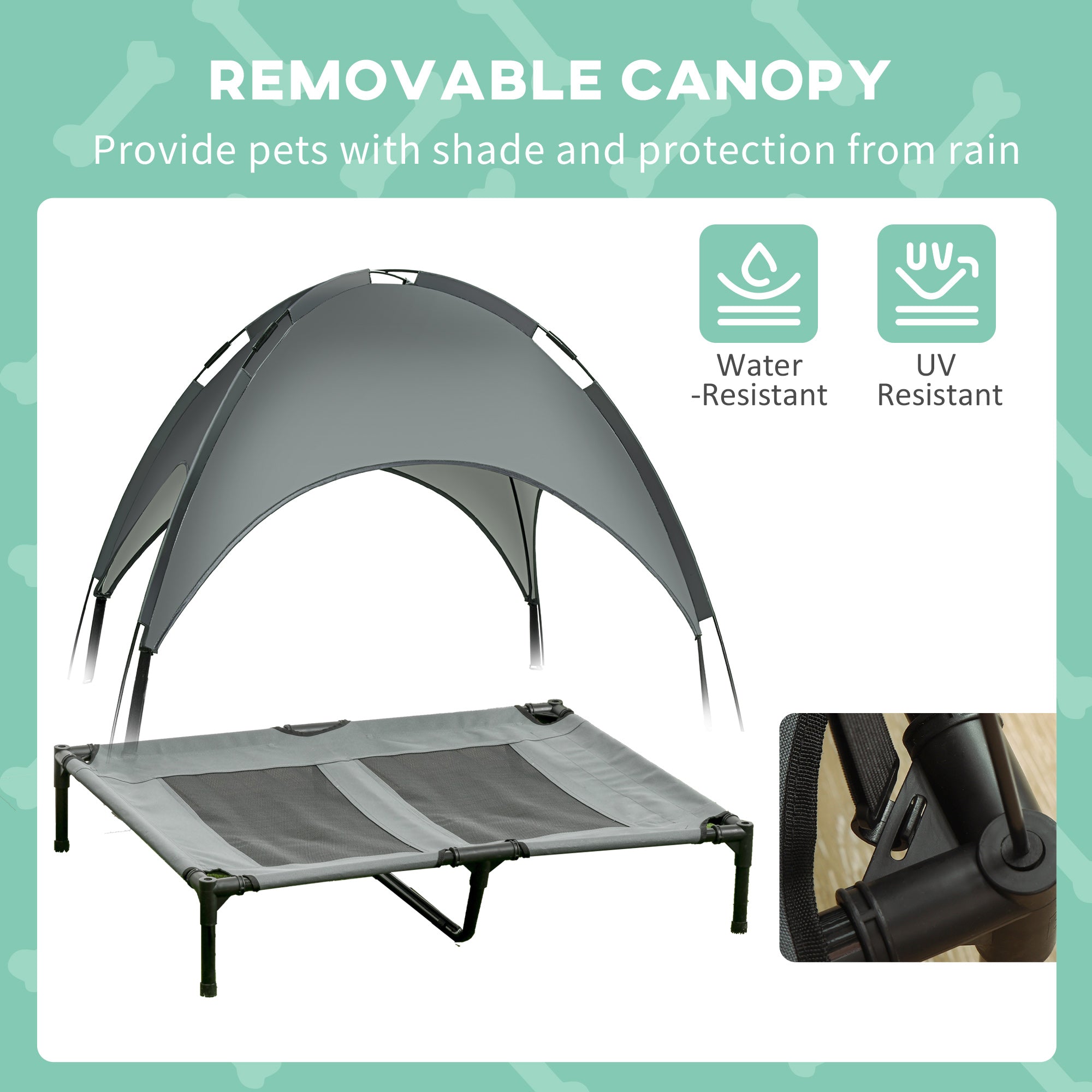 Cooling elevated dog camping bed with shade