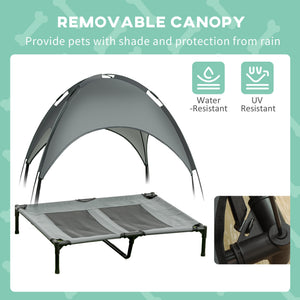 Cooling elevated dog camping bed with shade