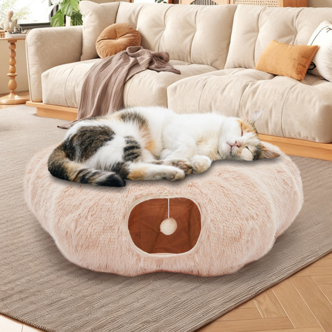 cozy cat cave tunnel bed for sleeping and hiding