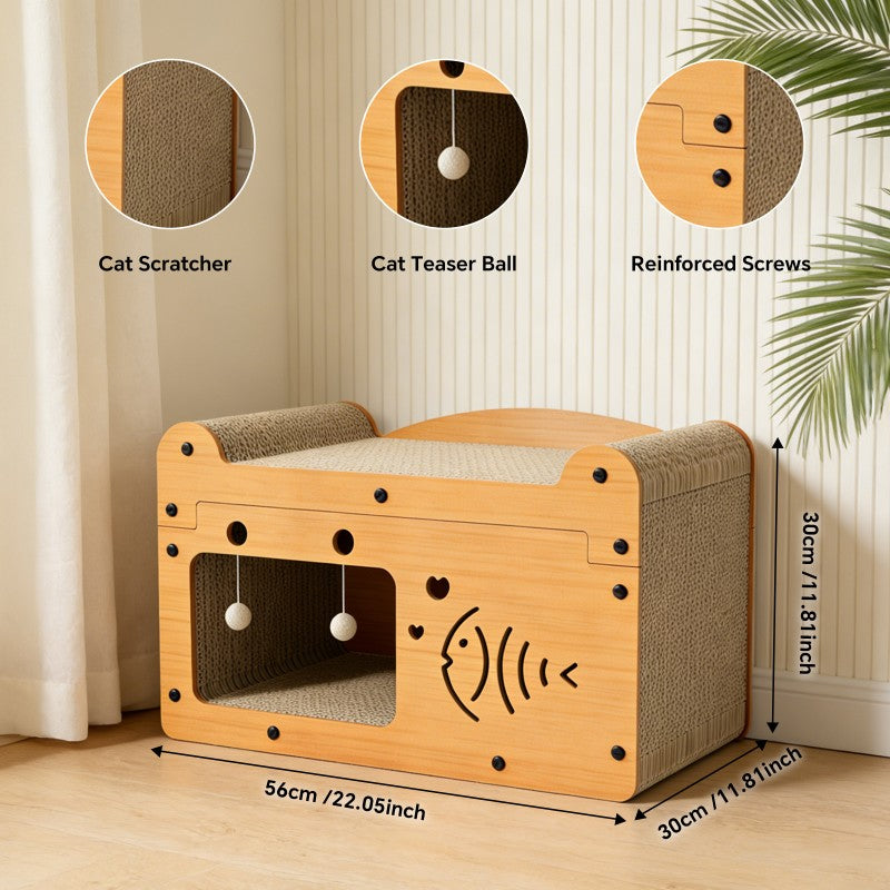 Corrugated cardboard cat scratcher bed for claw care
