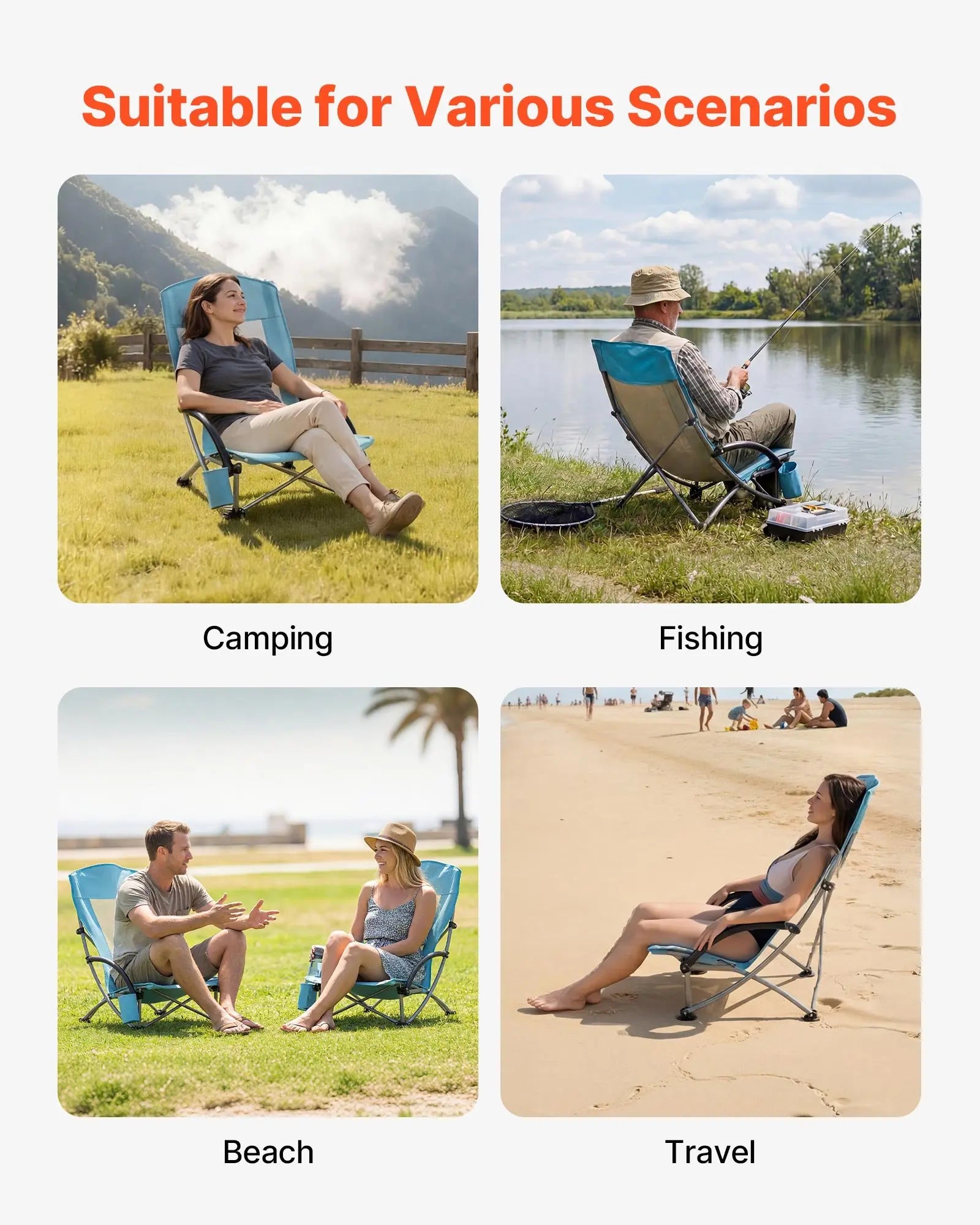 Heavy-duty beach chair with high back support and 330 lbs weight capacity for outdoor relaxation