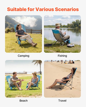 Heavy-duty beach chair with high back support and 330 lbs weight capacity for outdoor relaxation