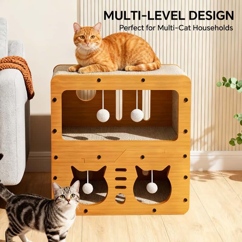 Double layer cat scratcher sofa with teaser balls