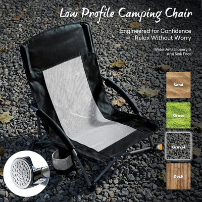 Portable beach chair with sturdy frame and comfortable seating for sand, riverside relaxation, and outdoor events