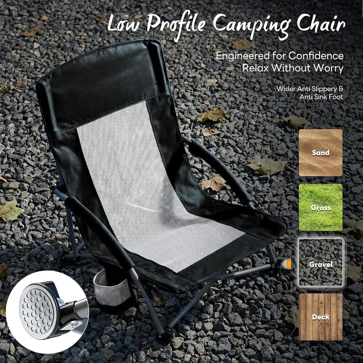Portable beach chair with sturdy frame and comfortable seating for sand, riverside relaxation, and outdoor events