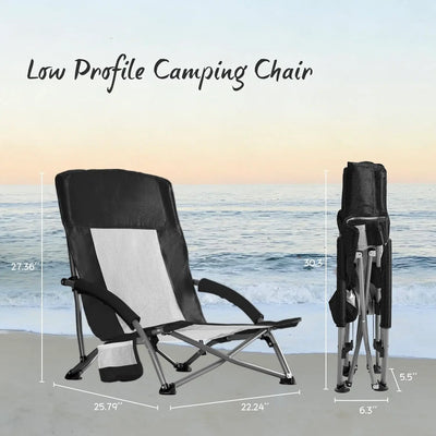 Foldable outdoor chair packed inside carry bag for easy transport during camping, festivals, picnics, and beach days