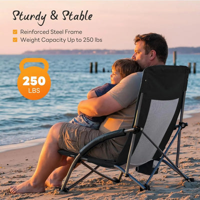 Heavy-duty folding camping chair with built-in cup holder for convenient outdoor seating and travel use