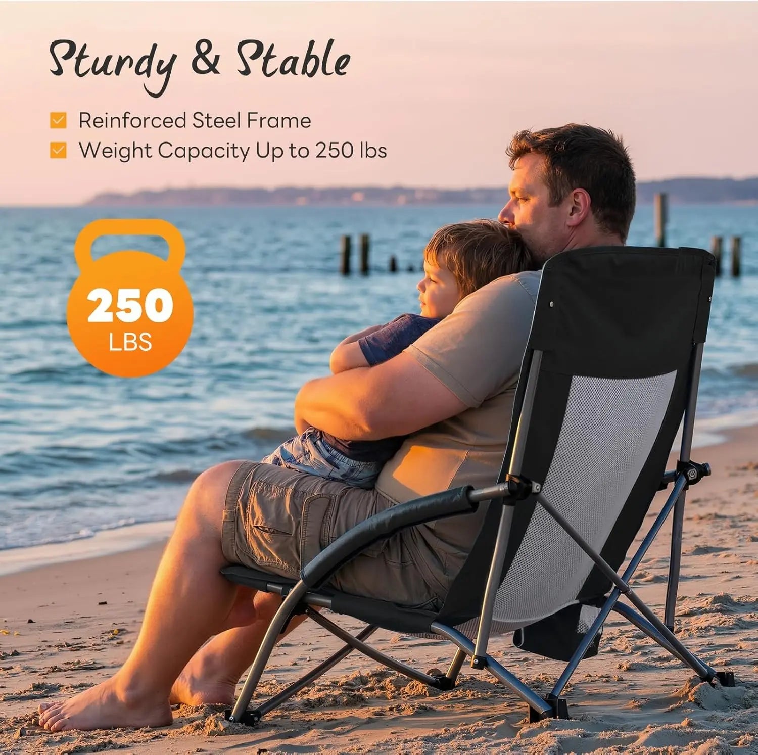 Heavy-duty folding camping chair with built-in cup holder for convenient outdoor seating and travel use