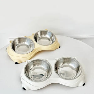 Dual stainless steel pet feeder for cats and dogs