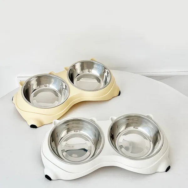 Dual stainless steel pet feeder for cats and dogs