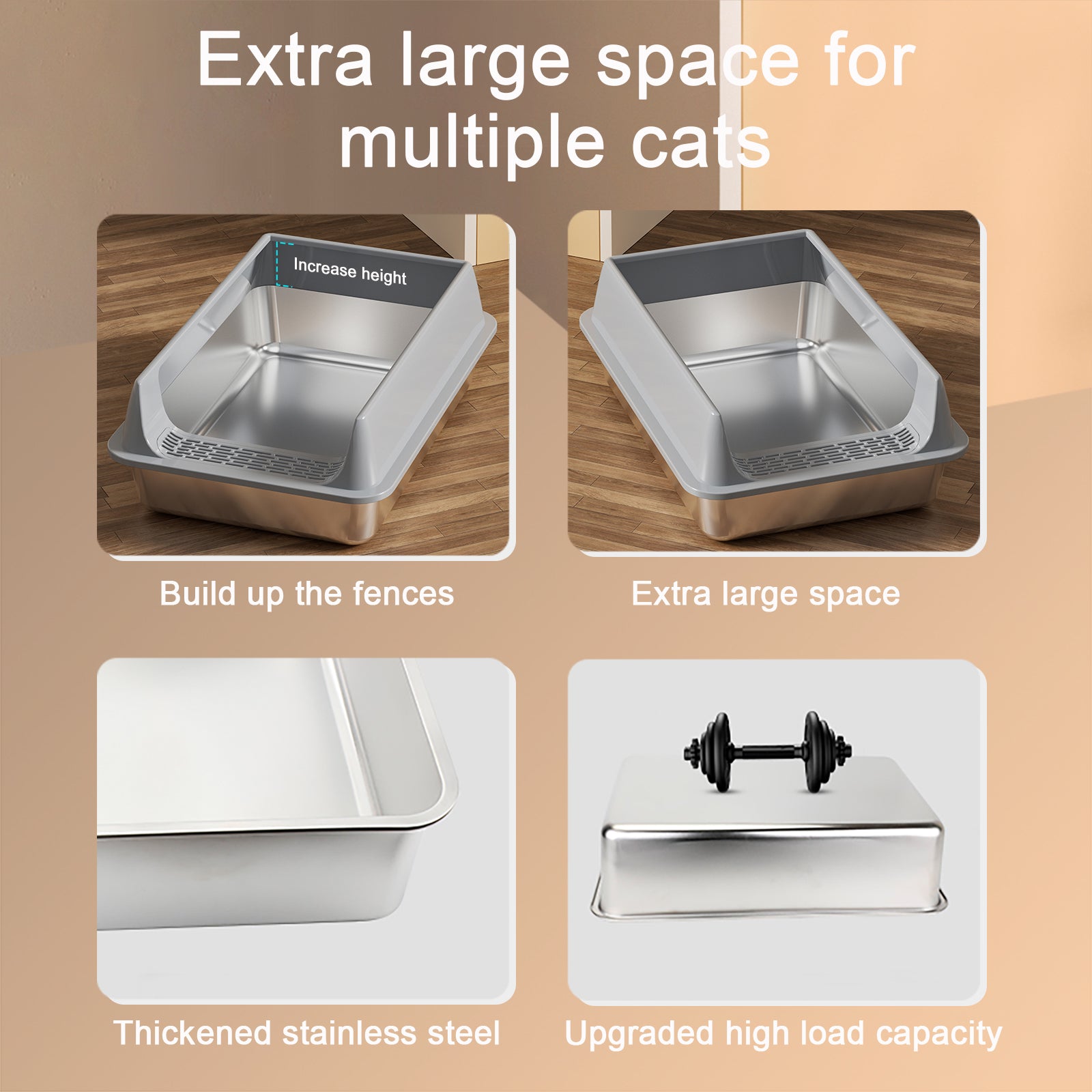 Easy clean stainless steel litter box for cats