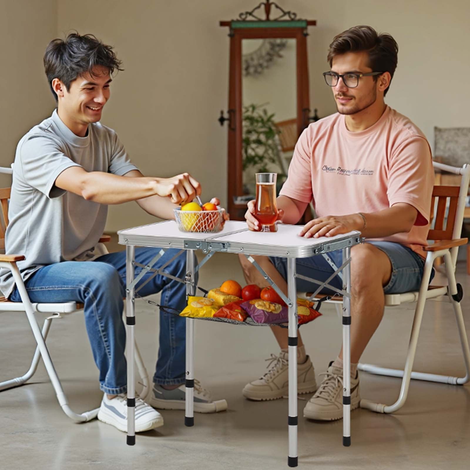 Portable aluminum camping table with foldable compact design