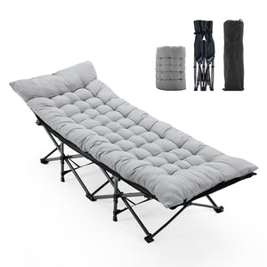 Portable folding camping cot with comfortable mattress for camping, hiking, and outdoor adventures
