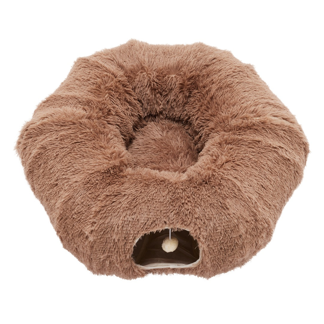 fluffy cat tunnel cave bed providing warmth and comfort