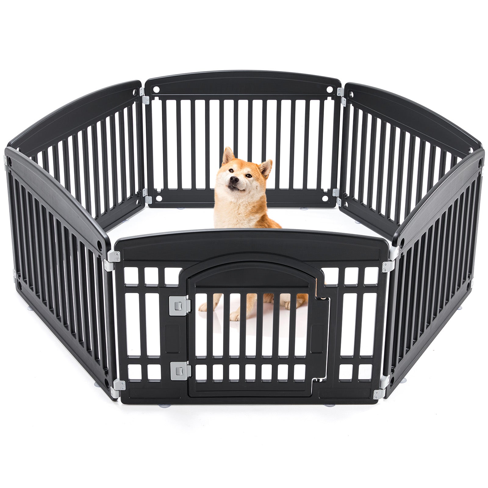Foldable metal dog exercise pen for indoor and outdoor use