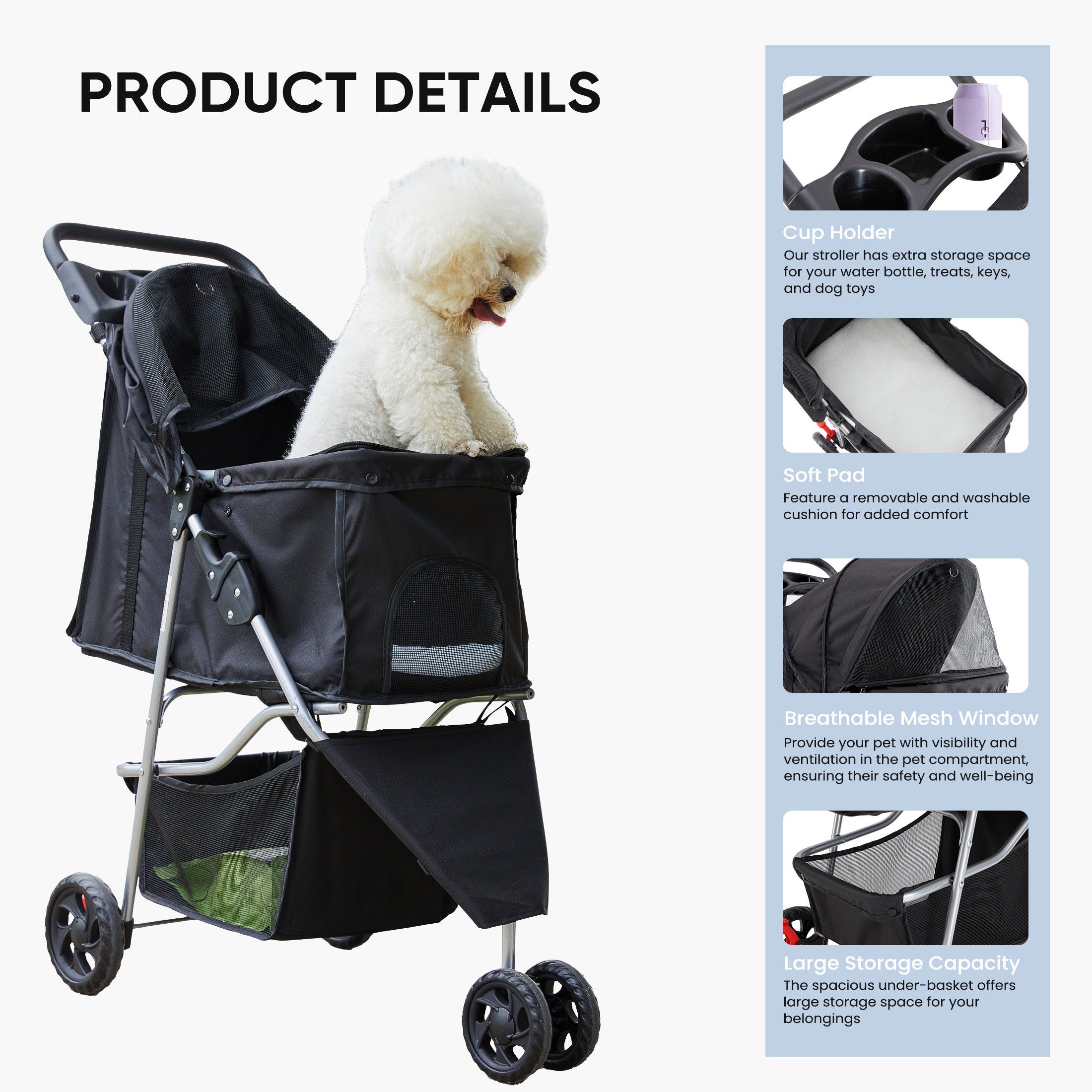 foldable pet stroller easy storage lightweight dog and cat stroller