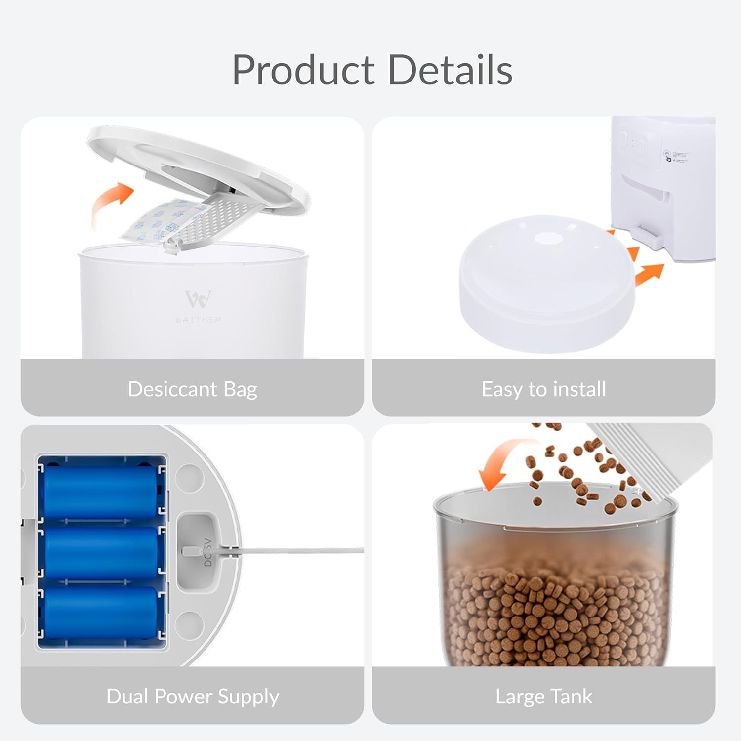 pet feeder with desiccant bag keeps dry food fresh and crunchy