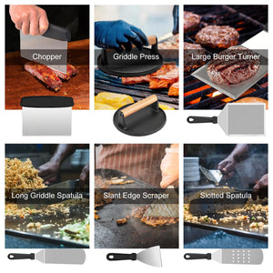 griddle spatula and scraper set for flipping and cleaning