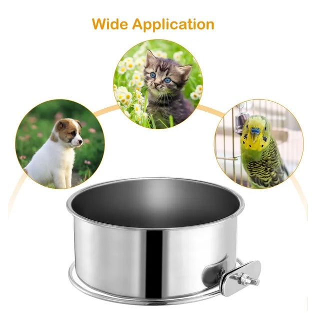 Hanging pet water and food bowl for crates
