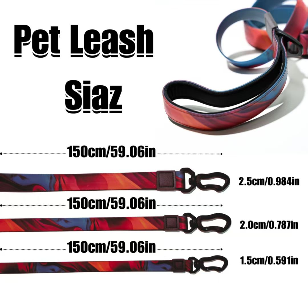 Heat transfer printed pet leash with colorful modern design